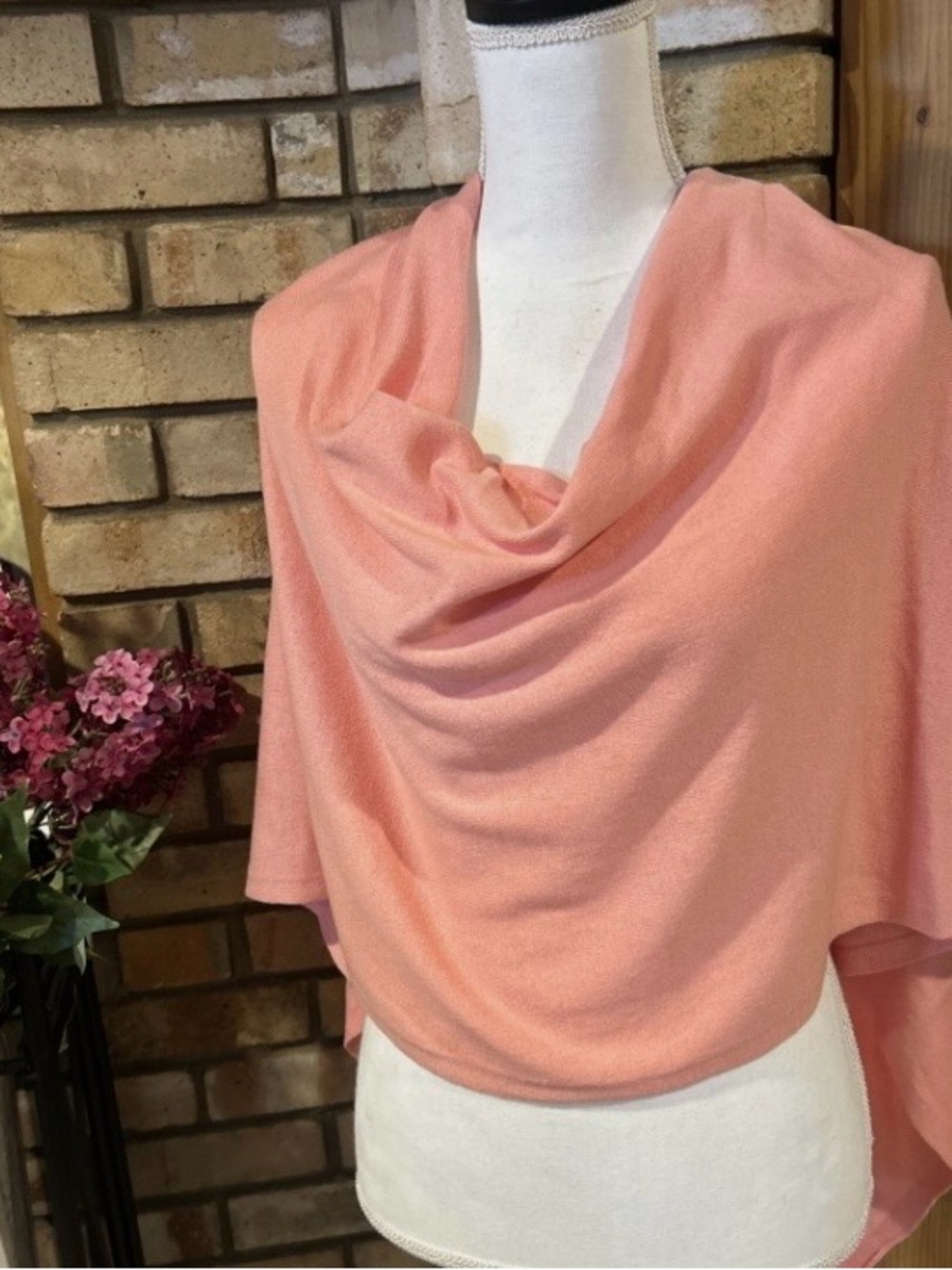 NWT  Coral Draped Cowl Neck Cape 100% Cotton Cashmere OS